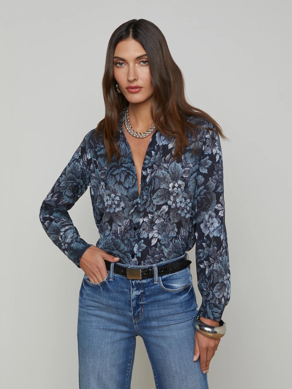 NWT L'AGENCE Nina Floral Print Silk Button-Up Shirt